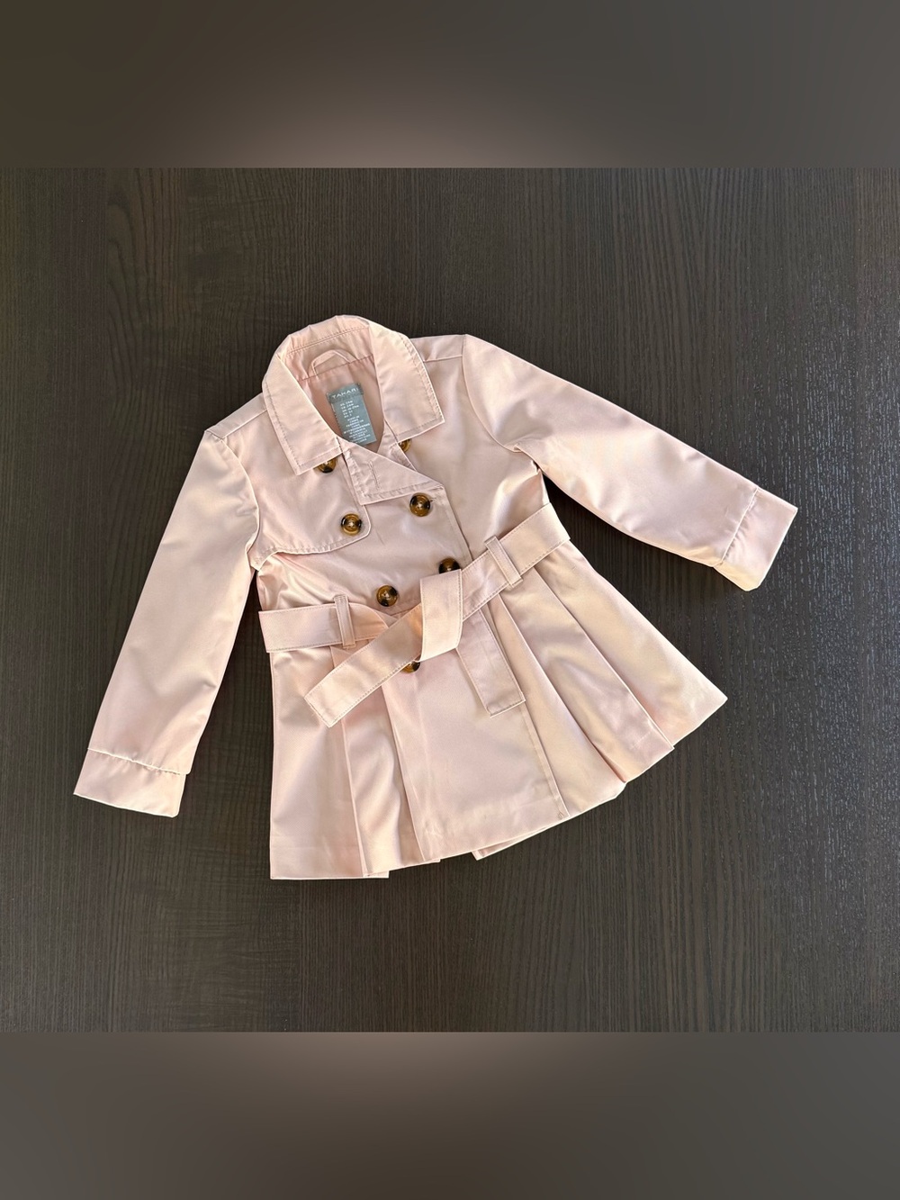 Tahari Girls' Light Pink Double-Breasted Pea Coat with Belt